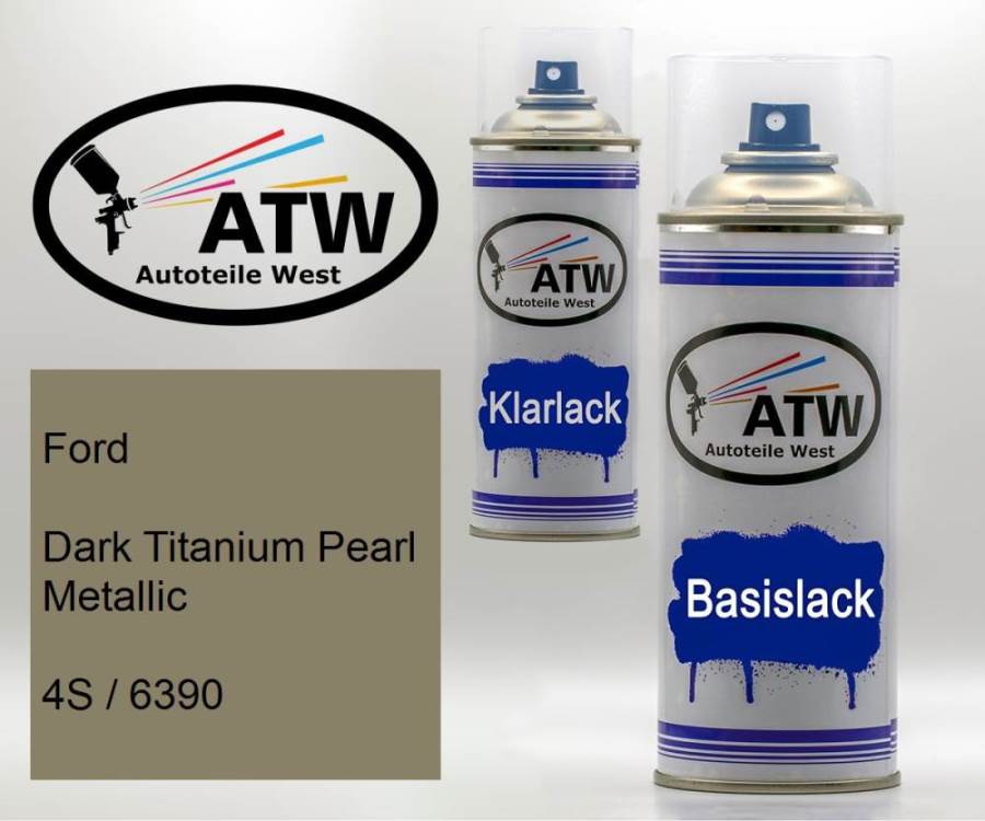 Ford, Dark Titanium Pearl Metallic, 4S / 6390: 400ml Sprühdose + 400ml Klarlack - Set, von ATW Autoteile West.